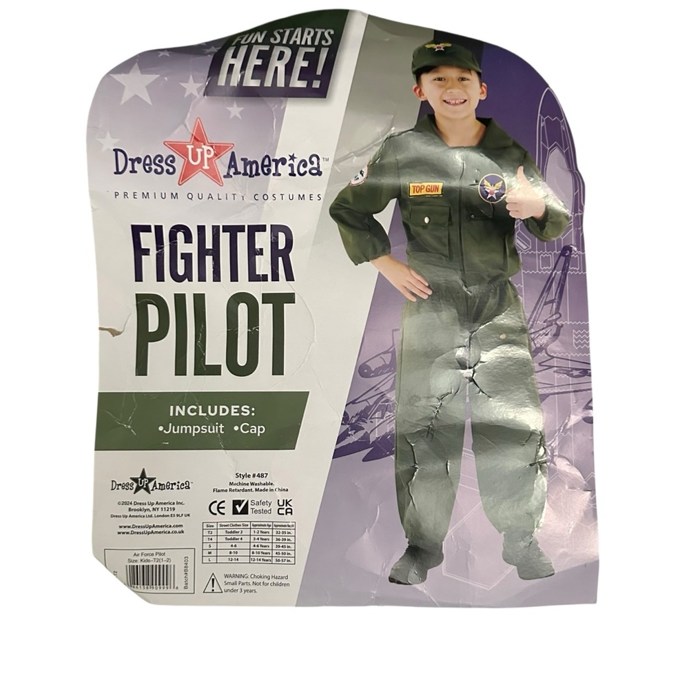Dress Up America Kids' Green Fighter Pilot Costume - Jumpsuit & Cap